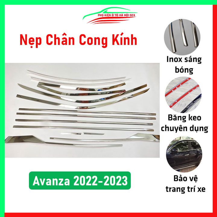 Bộ nẹp viền chân kính cong kính Avanza 2022-2023 Inox sáng bóng chuẩn form xe