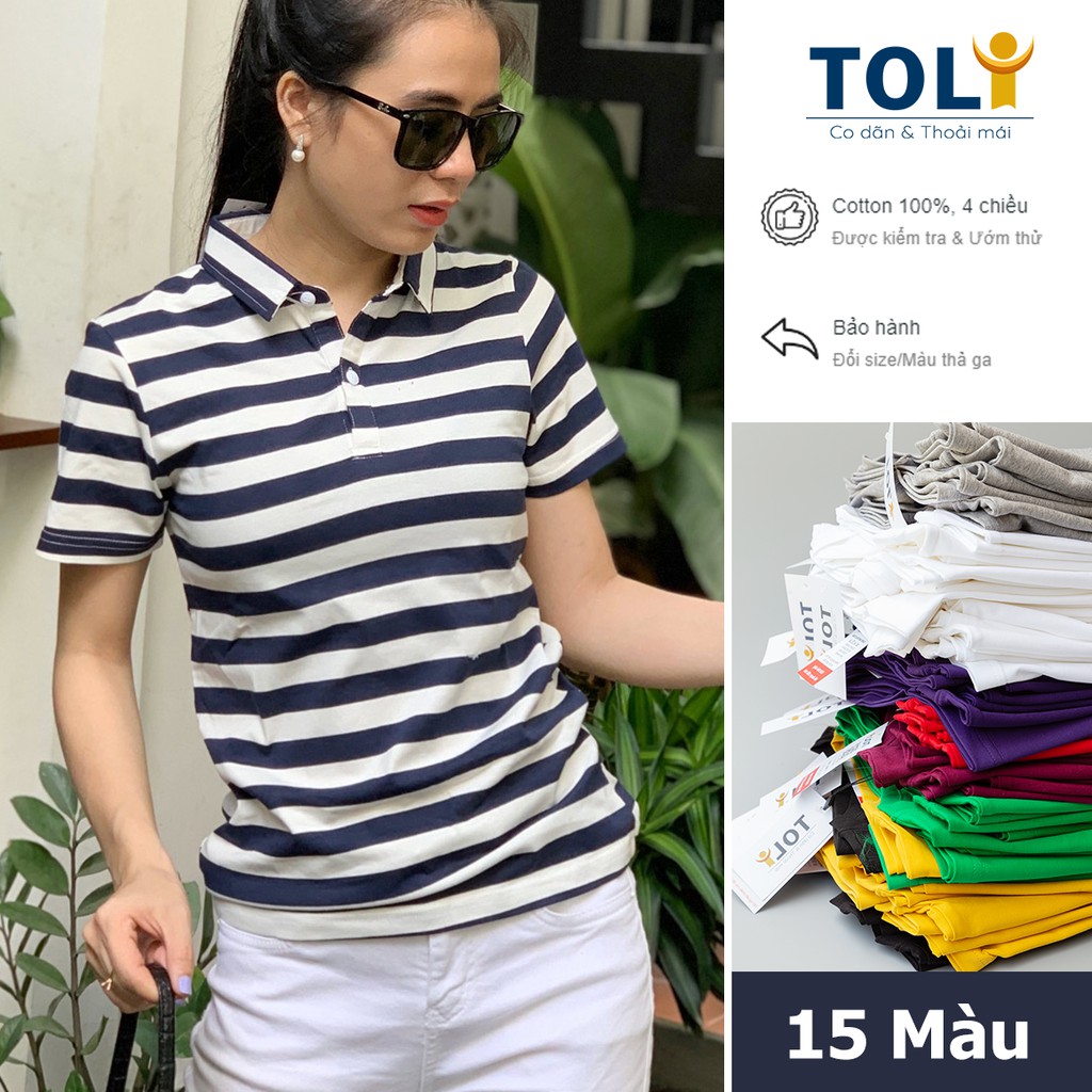 Áo thun nữ Cổ Sơ Mi (Cổ trụ) TOLI, chất cotton 4 chiều mềm mịn, co dãn màu da trời | BigBuy360 - bigbuy360.vn