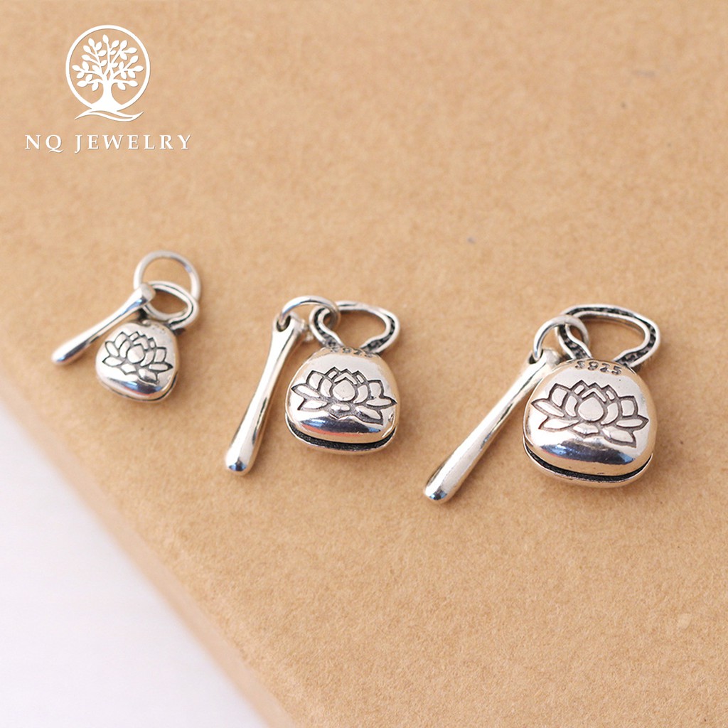 Charm bạc mõ tụng kinh hoa sen treo (bạc thái) - NQ Jewelry