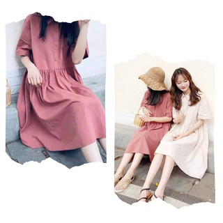 Váy Babydoll Cổ Bẻ Sơ Mi 2 Màu Hồng Trắng Ulzzang - Váy Dạo Phố Hot - Sản Phẩm Mới
