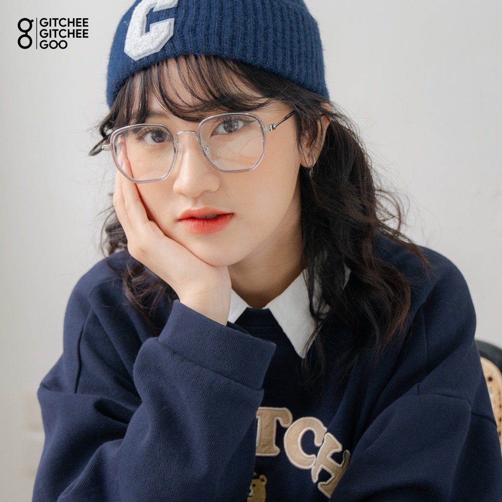 Gọng kính cận nam nữ Gitchee-Goo Tonie gọng kim loại mắt vuông hoạ tiết Chrome Heart
