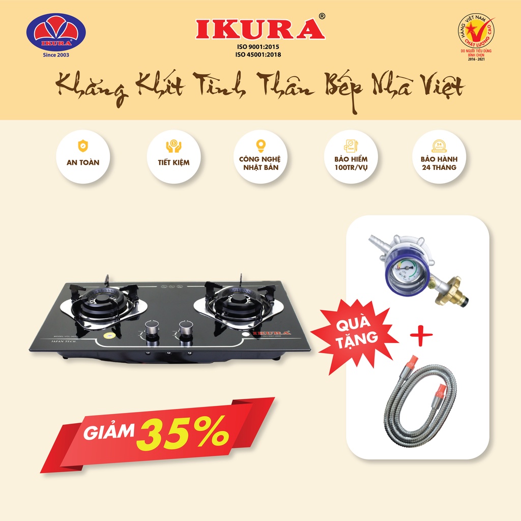Bếp âm IKURA - AC78 - Đánh lửa magneto Tặng bộ dây van gas cao cấp