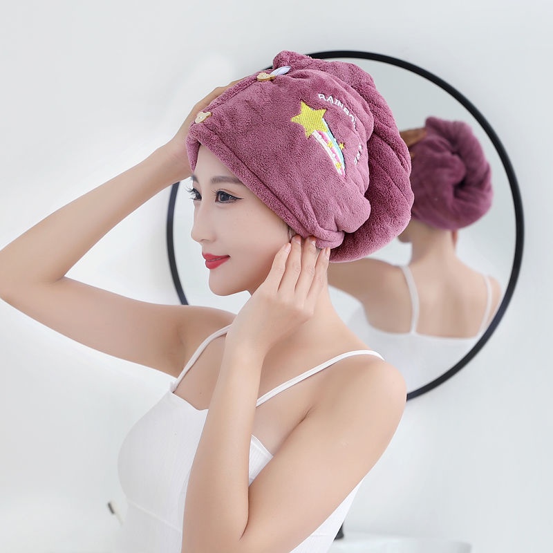 Mũ Trùm Tóc Khi Tắm Chất Liệu Nhung San Hô Thấm Hút Nước Nhanh Khô Tiện Dụng Cho Nữ