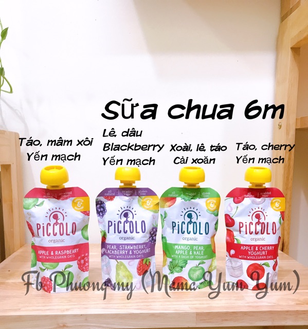 Trái cây hoa quả,sữa chua hữu cơ PICCOLO cho bé 4m ,ko chứa sữa của Anh