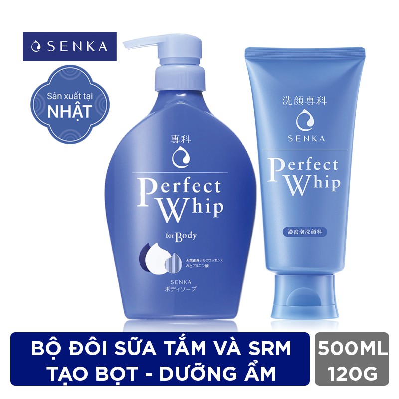 Bộ đôi Senka sữa tắm dưỡng ẩm 500ml và sửa rửa mặt tạo bọt dưỡng ẩm chiết xuất tơ tằm 120g | BigBuy360 - bigbuy360.vn