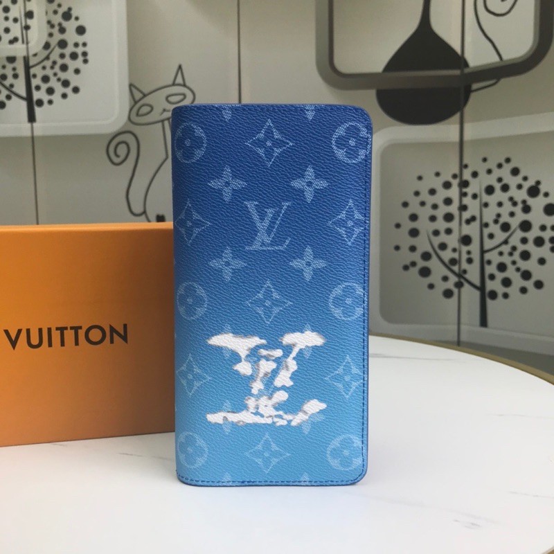 Ví dài dáng gập cho nam Louis Vuitton LV da thật cao cấp màu xanh omber siêu hot