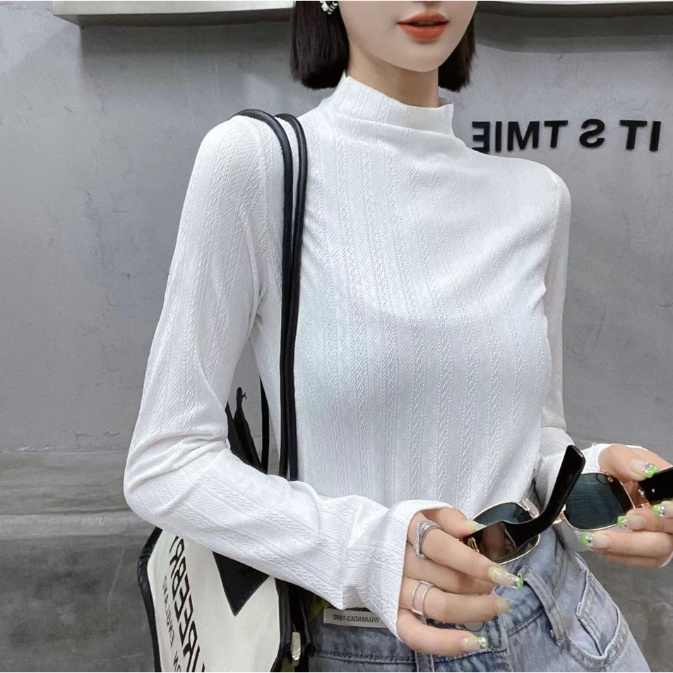 Áo Thun Cổ Lọ Tay Dài Dáng Ôm Phong Cách Hàn Quốc Thời Trang Cho Nữ