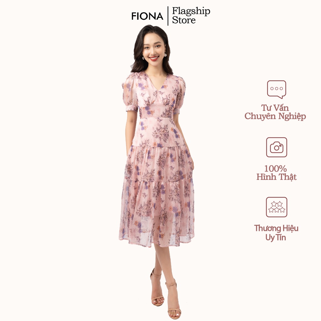 Đầm Xòe Nữ Thiết Kế FIONA, Đầm Váy Hoa Đẹp Xòe 3 Tầng Màu Hồng Mã F451346