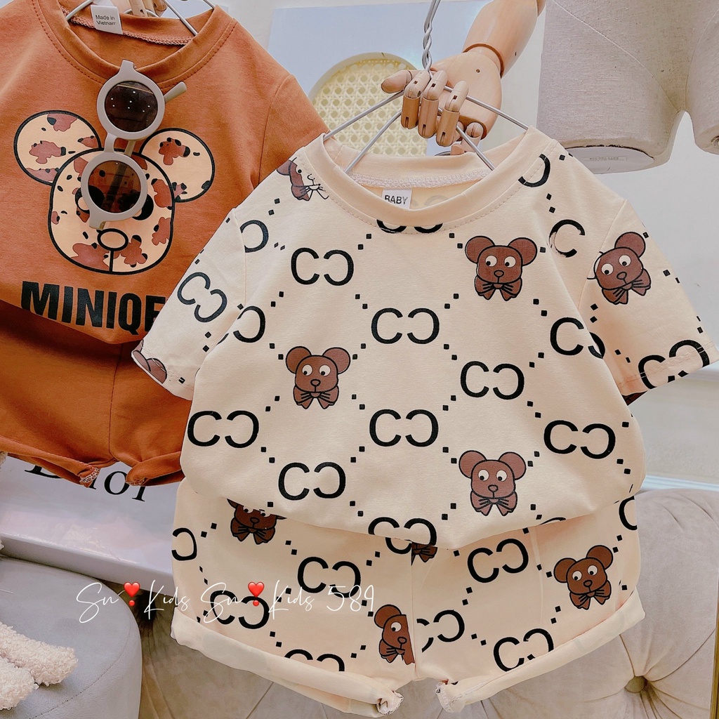 Bộ hè cho bé, bộ cotton cộc tay chuột Miniqee ngộ nghĩnh cho bé trai bé gái