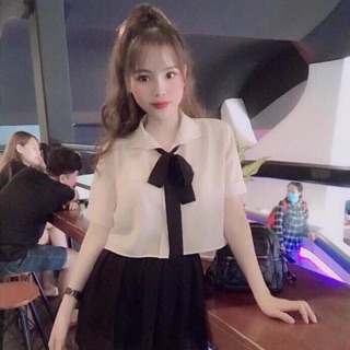 BB147 Set tiểu thư váy có quần trong và áo croptop phong cách