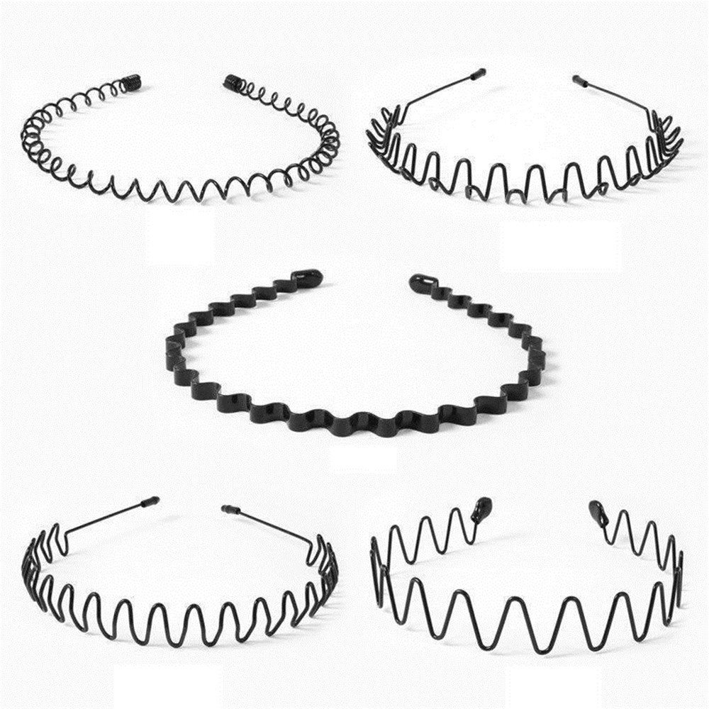 LILY Fashion Black Metal Waved Style Sports Hairband Solid Unisex Hair Band Casual Adult Headwear