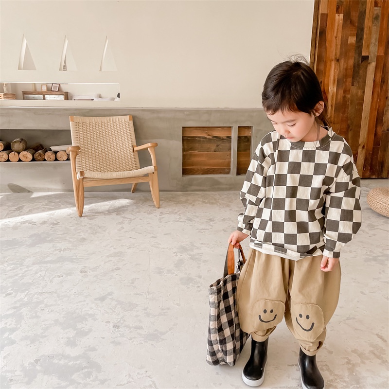Quần Dài Vải Cotton In Hình Mặt Cười Kiểu Hàn Quốc Thời Trang Mùa Thu Cho Bé Trai