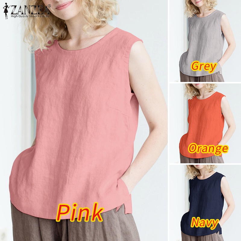 Áo sát nách ZANZEA cổ tròn màu trơn phong cách Bohemian cho nữ