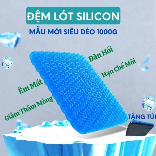 Miếng lót ghế ngồi silicon đàn hồi, đệm ngồi gel tổ ong thoáng khí êm mông chống đau lưng siêu bền cho văn phòng