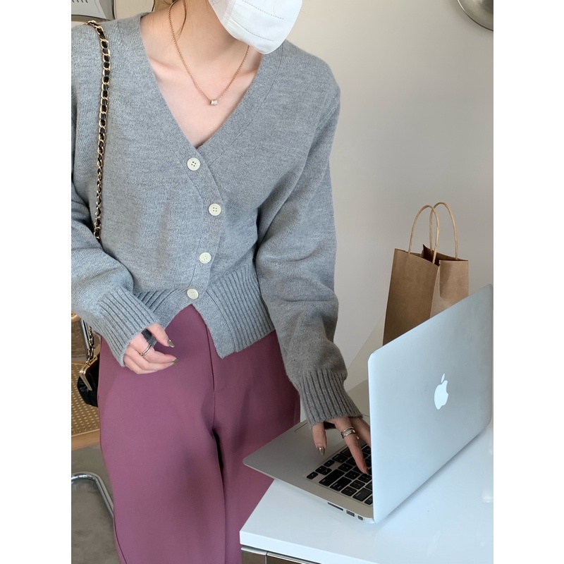 Áo cardigan dệt kim ZHELIHANGFEI tay dài thiết kế tà lệch dễ thương thời trang