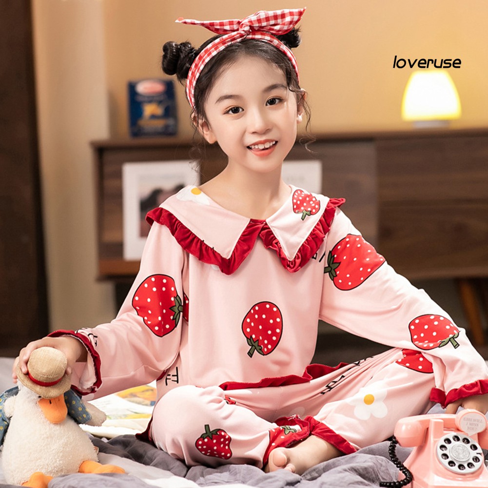 Bộ Đồ Ngủ Tay Dài Vải Cotton In Hoạt Hình Dễ Thương Cho Bé Gái