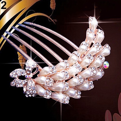 Lược cài tóc đính đá và ngọc trai thanh lịch