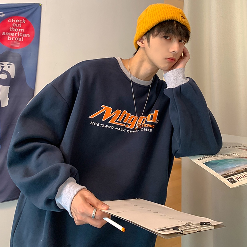 Áo Sweater Cổ Tròn Dáng Rộng In Chữ Phong Cách Hip Hop Đường Phố Mỹ Thời Trang Mùa Thu Cho Nam