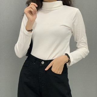 Áo croptop cổ lọ áo kiểu nữ dáng áo croptop tay dài cổ cao màu trắng chất dày mịn mát