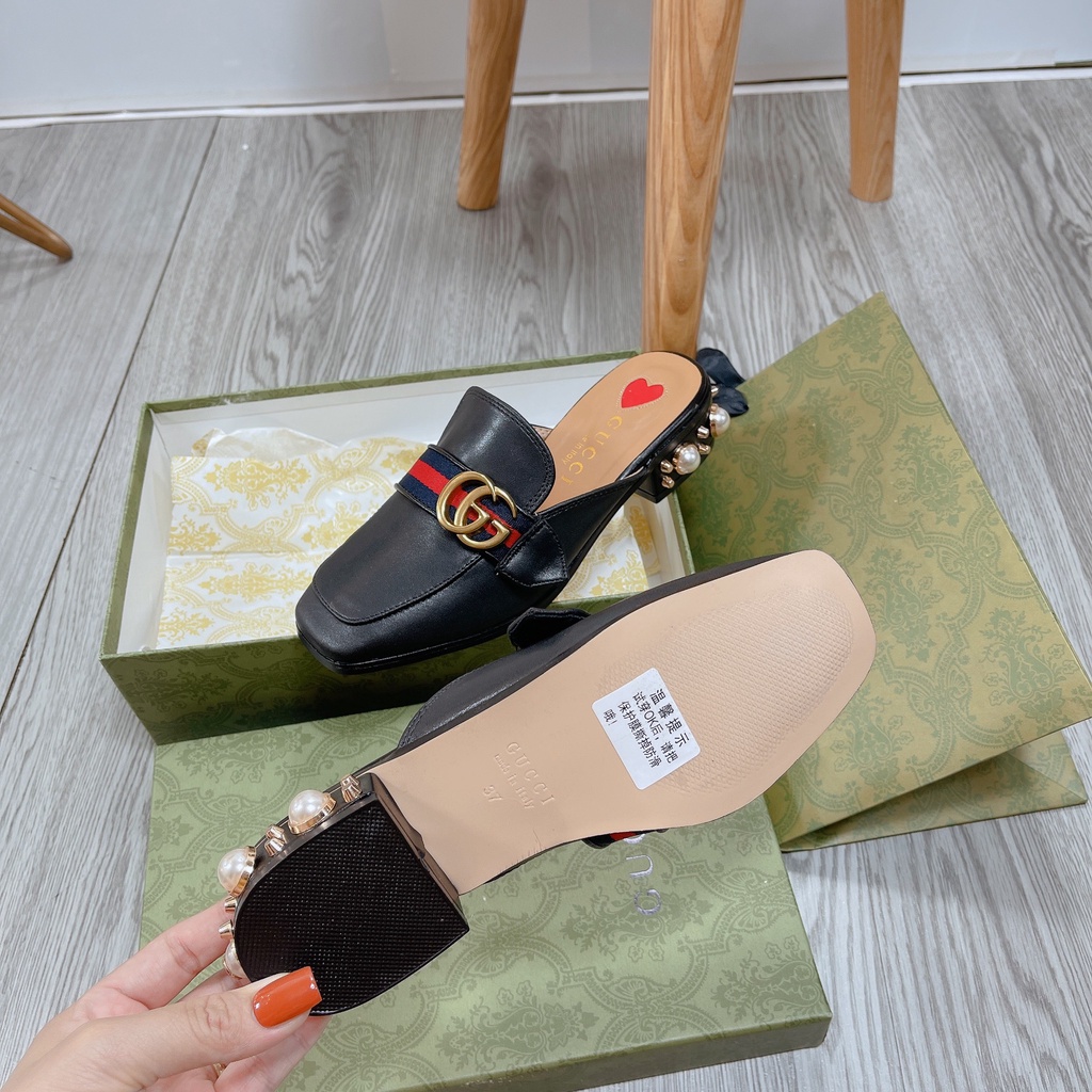 Dép sục nữ da thật, sục da thật mũi vuông đế vuông 3cm- Hàng quang châu