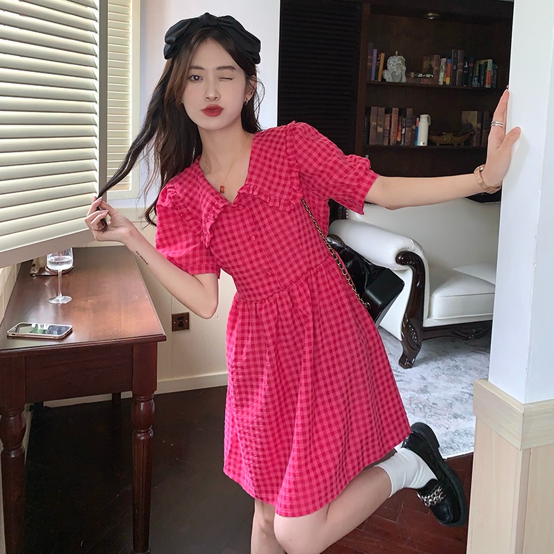Váy Ngắn Kẻ Sọc Caro Đỏ Cho Nữ