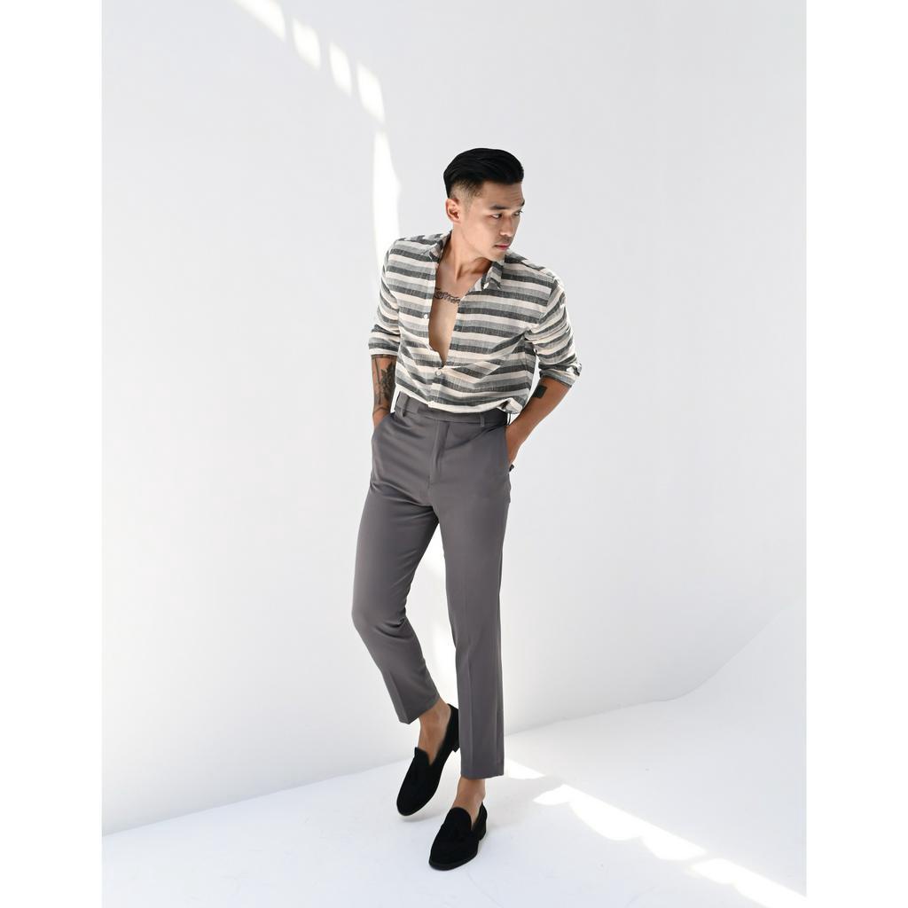 Áo Sơ Mi Linen Nam Dài Tay Kẻ Sọc Ngang Màu Đen - Black Stripe Pattern Linen Shirt V VRCL VIRAL CLOTHING