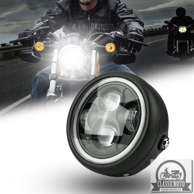 ĐÈN PHA XE MÁY ĐỘ CLASSIC - Đèn pha Harley Cafe Racer Chopper Bobber CG125 GN125 bóng Led