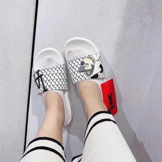 Dép trắng la mickey, dép quai ngang mickey la, dép lê mickey trắng nam nữ cao cấp full box bill