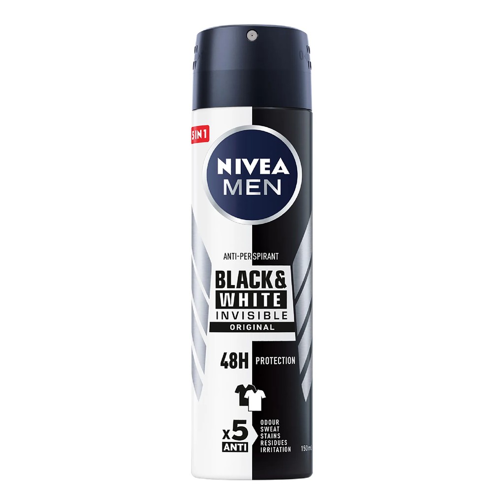 Xịt Ngăn Mùi 5in1 Ngăn Vệt Ố Vàng Vượt Trội NIVEA MEN BLACK &amp; WHITE INVISIBLE ORIGINAL - Hương nhẹ nhàng 150ml - 82241