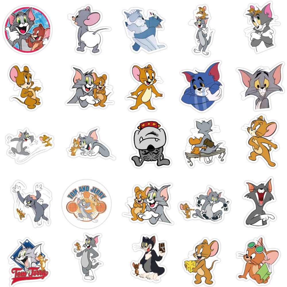 Y&P| Bộ 50 nhãn dán họa tiết hoạt hình Tom and Jerry