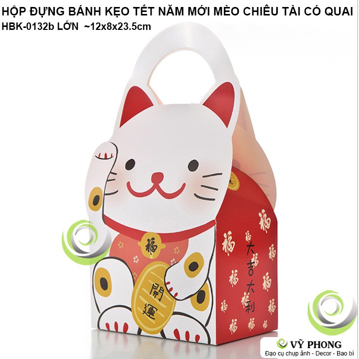 HỘP GIẤY HÌNH MÈO CHIÊU TÀI CÓ QUAI ĐỰNG BÁNH KẸO MÙA TRUNG THU QUÀ TẶNG MỪNG XUÂN NĂM MỚI HBK-0132