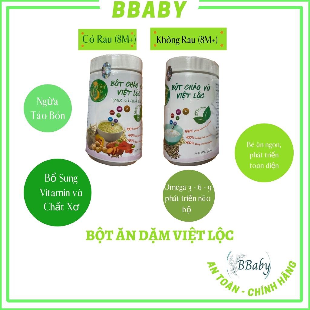 Bột Cháo Vỡ/ Cháo Hạt Vỡ Việt Lộc - 1 Hộp 500gr - Trẻ Từ 8 Tháng - Freeship - BBaBy