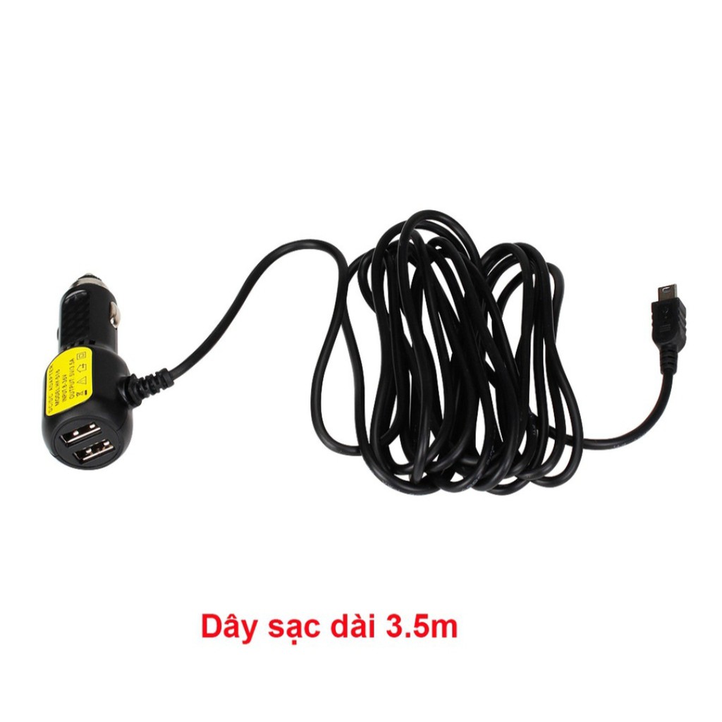 Dây nguồn dùng cho camera hành trình cắm tẩu Mini USB, dây dài 3.5m, có 2 cổng USB sạc điện thoại 5.0 | BigBuy360 - bigbuy360.vn