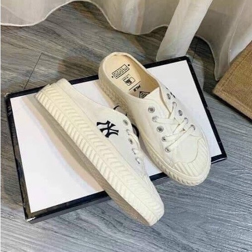 Giày sục nữ MLB ny lười đạp gót TRẮNG full Hot trend thể thao sneaker