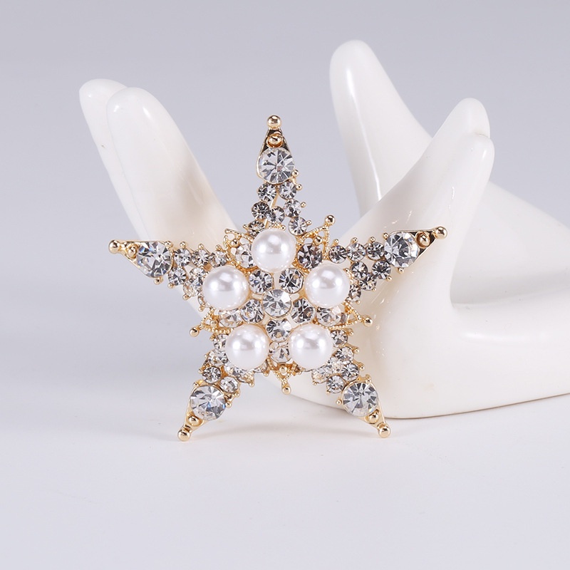 Ghim Cài Áo Hình Ngôi Sao Năm Cánh Đính Đá Ngọc Trai Nhân Tạo Thời Trang