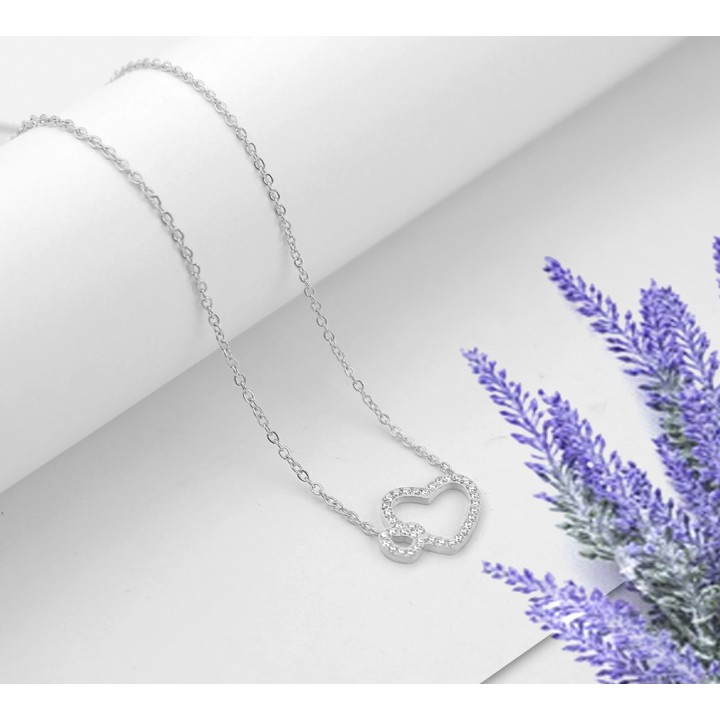 Dây chuyền nữ titan cao cấp trái tim đôi đính đá siêu đẹp, bền màu, hợp thời trang