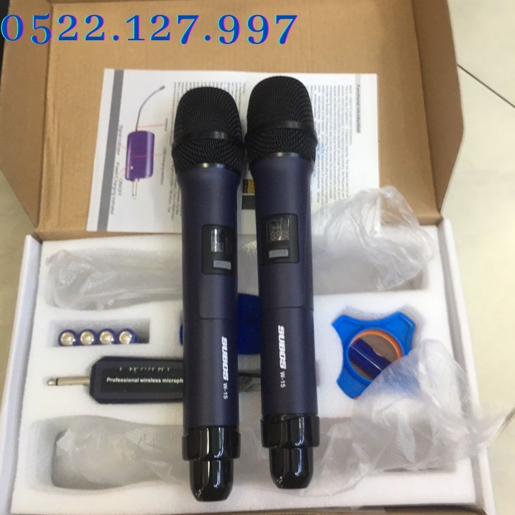 Bộ 2 Micro không dây đa năng Subos-W15 Karaoke - Hàng Nhập Khẩu, tiện lợi dễ sư dụng