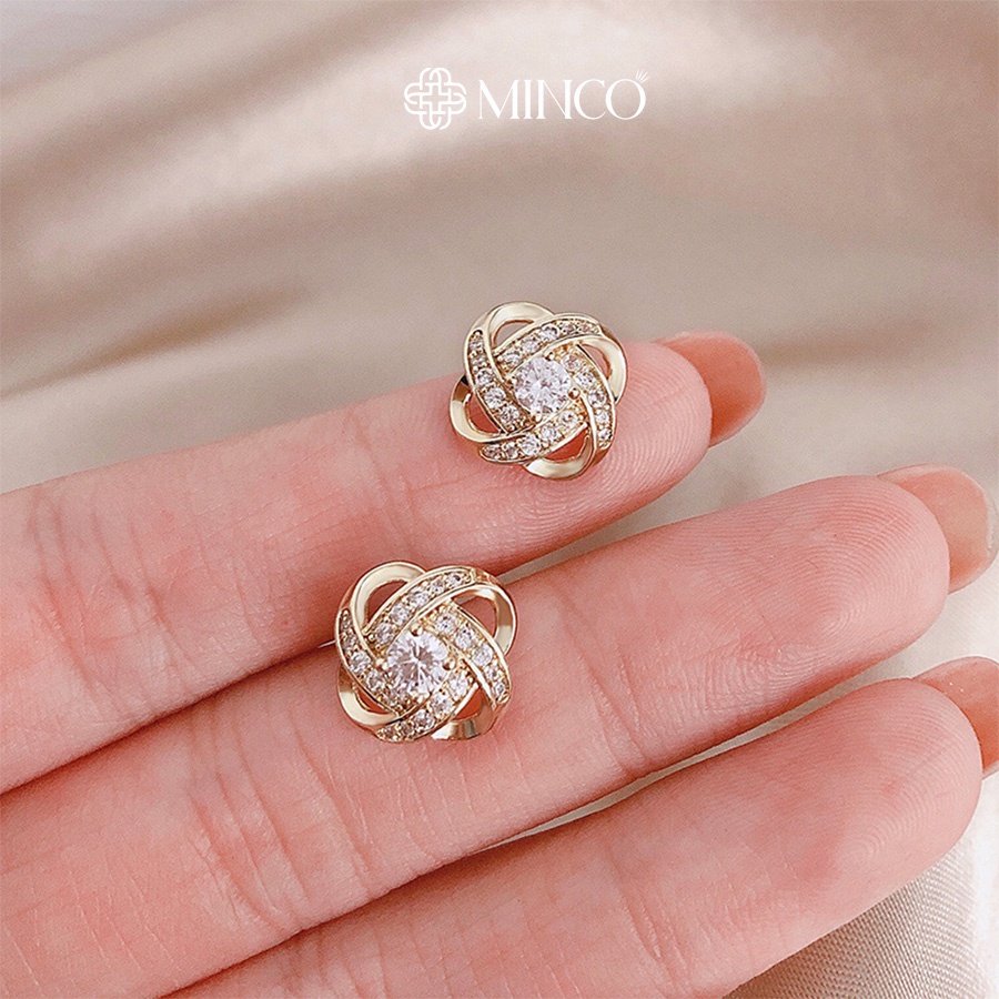 Bông tai nữ xoắn đính đá Minco Accessories phụ kiện trang sức phong cách Hàn Quốc sang chảnh BT01