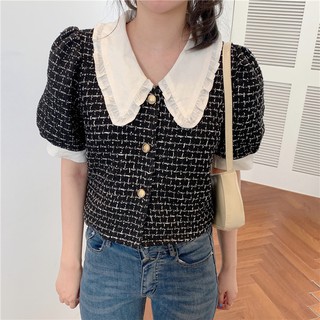 (HÀNG CÓ SẴN) Áo sơ mi tweed cổ bèo retro siêu đẹp (có hình thật)
