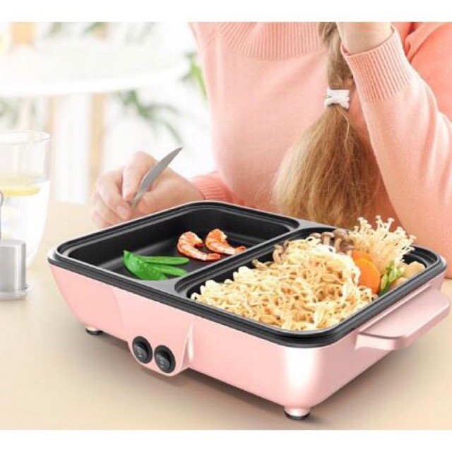 Nồi Lẩu Kiêm Nướng 🥘 2in1 Mini Hàn Quốc Z9 🥘 Bếp Lẩu Nướng Đa Năng Cao Cấp Bảo Hành 3 Tháng