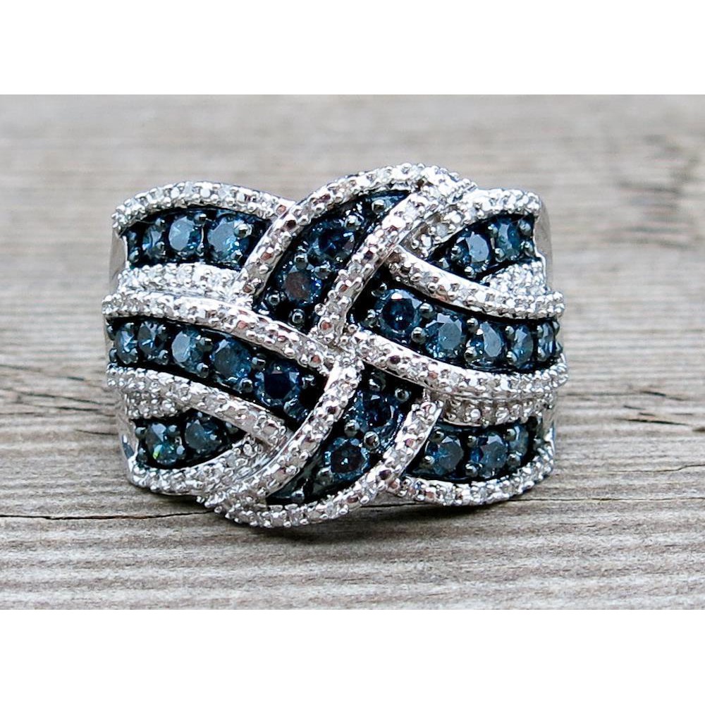 Nhẫn mạ bạc 925 đính đá sapphire phong cách Âu Mỹ thời trang