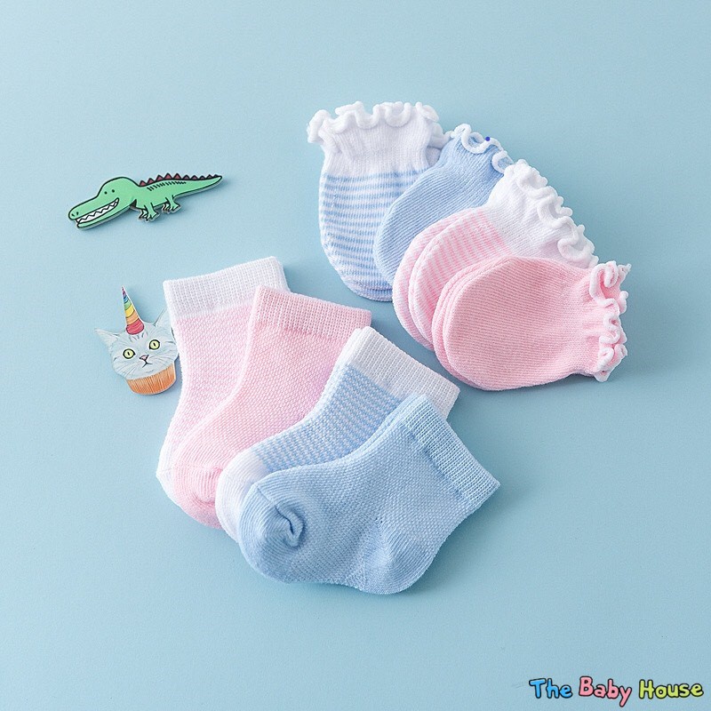 Set Bao Tay Bao Chân Len Lưới Cho Bé   𝐅𝐑𝐄𝐄𝐒𝐇𝐈𝐏 Bộ Bao Tay Bao Chân Giữ Ấm Cho Bé Sơ Sinh