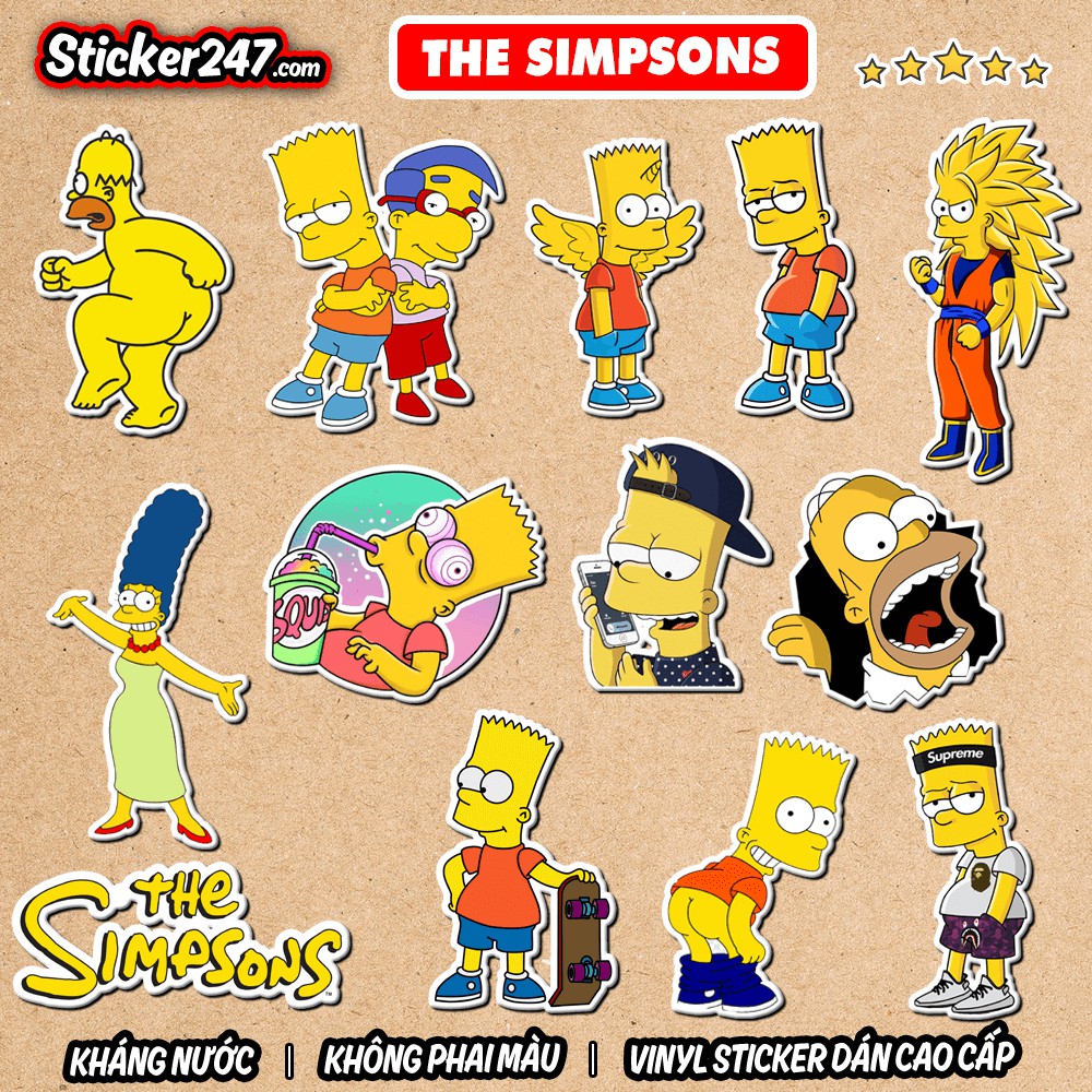 Sticker Simpson 𝑭𝒓𝒆𝒆𝒔𝒉𝒊𝒑 chống nước sticker dán laptop, điện thoại, guitar, mũ bảo hiểm, vali, ván trượt