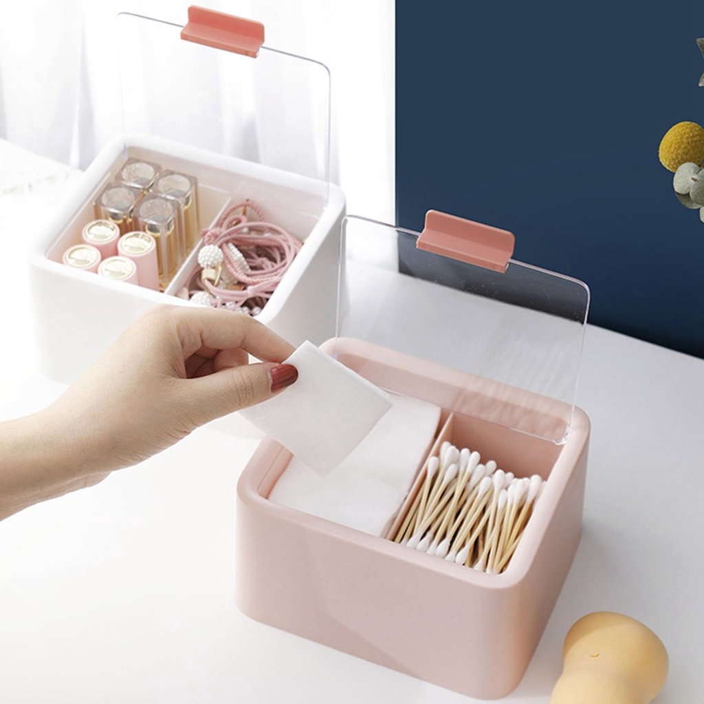 Hộp đựng bông tẩy trang chống bụi thiết kế 2 ngăn