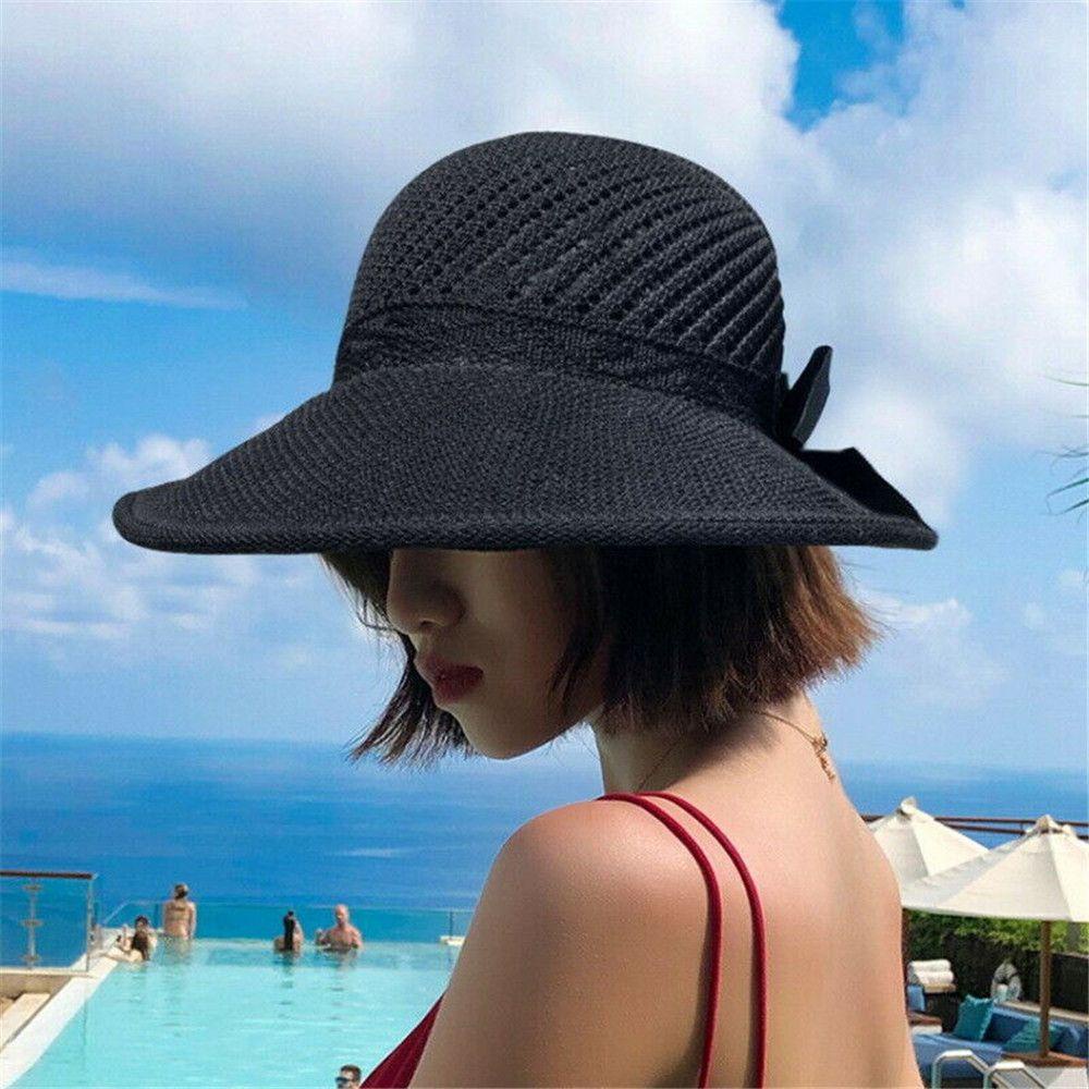 CACTU Mũ Rộng Vành Phối Nơ Thời Trang Biển Cho Nữ