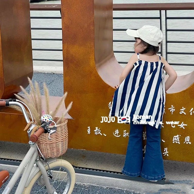 Áo Hai Dây Họa Tiết Kẻ Sọc Thời Trang Mùa Hè Cao Cấp Cho Bé Gái