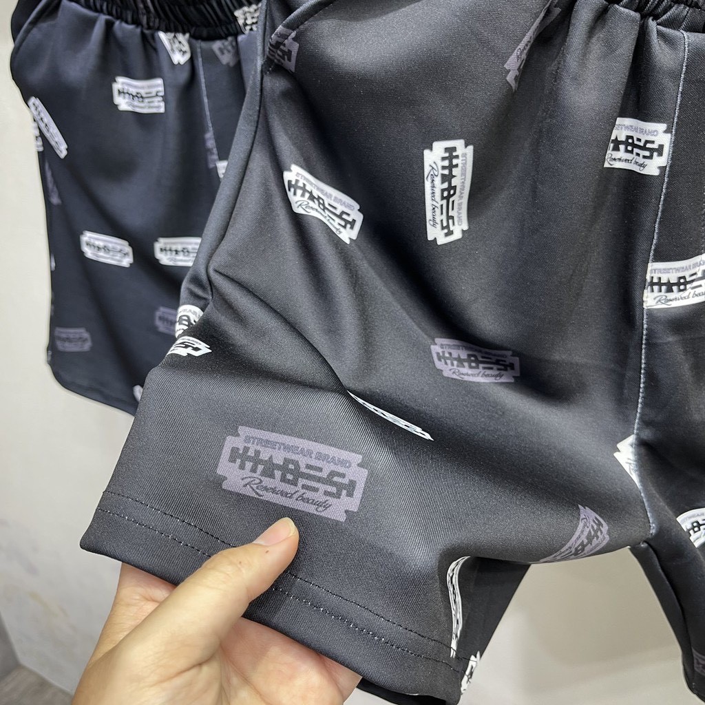 Quần short ha.des họa tiết lưỡi lam phong cách thể thao chất cotton unisex