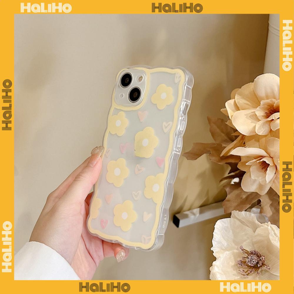 iPhone Case Silicone Soft Case Clear Case Wave Airbag Shockproof Camera Cover Protection Yellow Flower Compatible For iPhone 11 iPhone 13 Pro Max iPhone 12 Pro Max iPhone 7 Plus xr