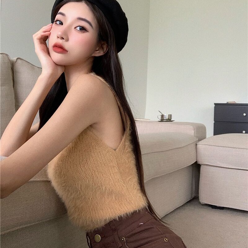 SUXI (MỚI) Áo croptop trễ vai phong cách Hàn Quốc