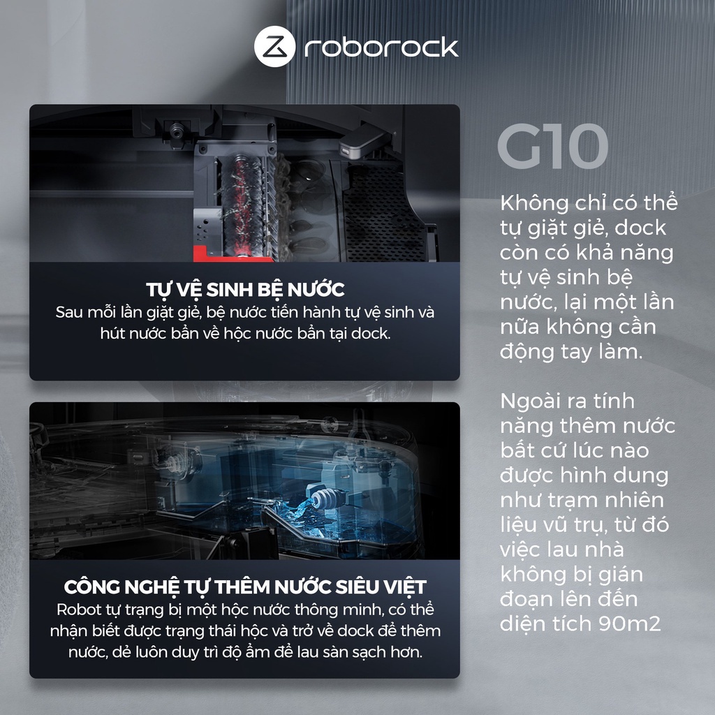 Robot hút bụi lau nhà Roborock G10 (BẢN QUỐC TẾ) - Tự động giặt giẻ, Lau rung 3000 lần/phút, Lực hút mạnh 2500Pa
